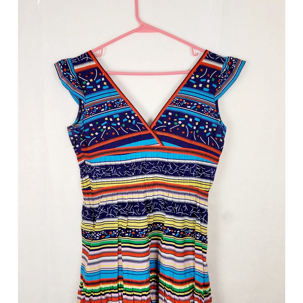 Marc Jacobs blue striped mixed print Vneck cotton dress Size 6 Boho Designer - Picture 6 of 11